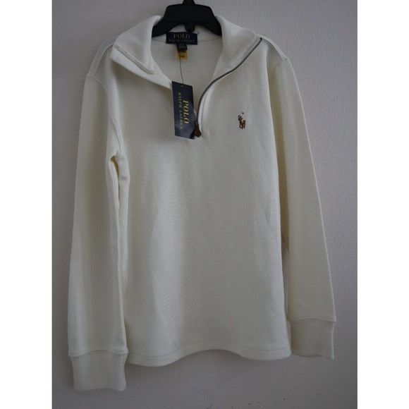 Polo Ralph Lauren Boy's Sz S (8) Cream Cotton Interlock Quarter-Zip Pullover - Picture 7 of 9